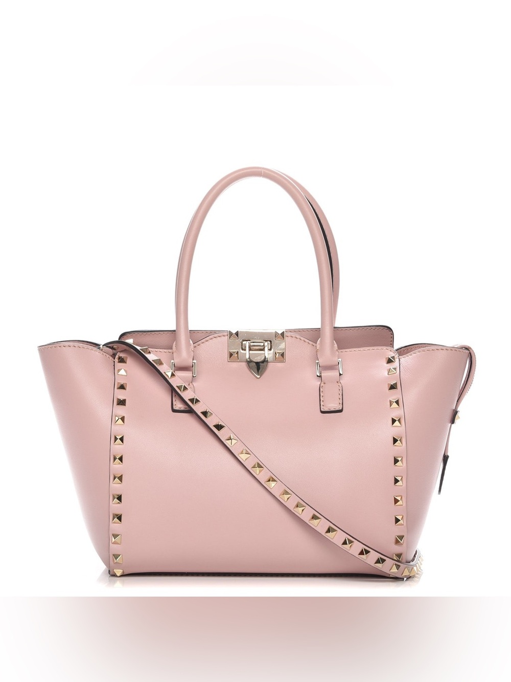 Valentino Garavani Vitello Small Pink Leather Rockstud Satchel